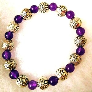 (LAST DAY SUPER SALE- 5/$10) NEW PLATED SILVER WITH AMETHYST BEADS BRACELET